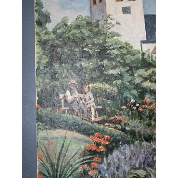 Bucolic Church Garden Oil Painting Signed by Artist Danish Village Summer - Picture 5 of 10